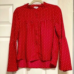Red Blouse Flared Long Sleeve